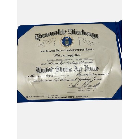 USAF Honorable Discharge Certificate & Keesler Medical Center Letter & Photo - Picture 2 of 6